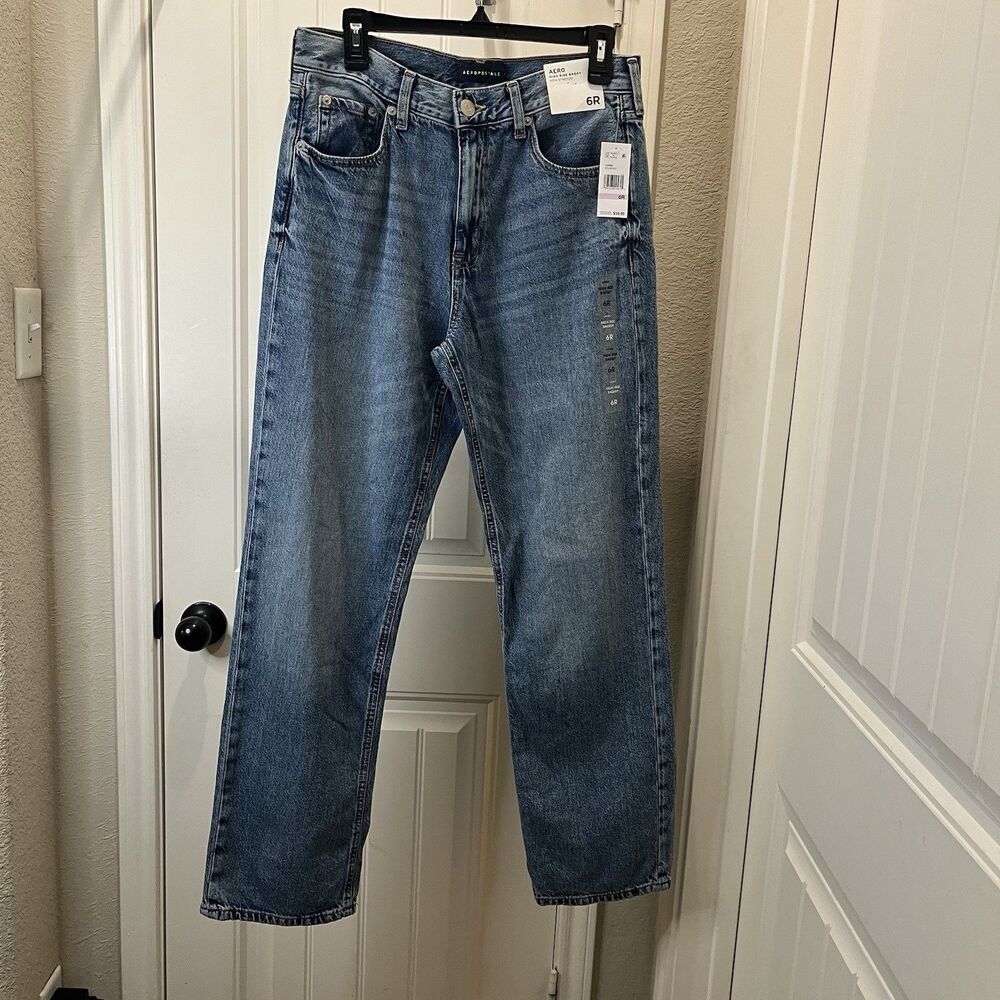 Aeropostale Jeans High Rise Baggy Medium Wash Denim Womens Size 6R NEW